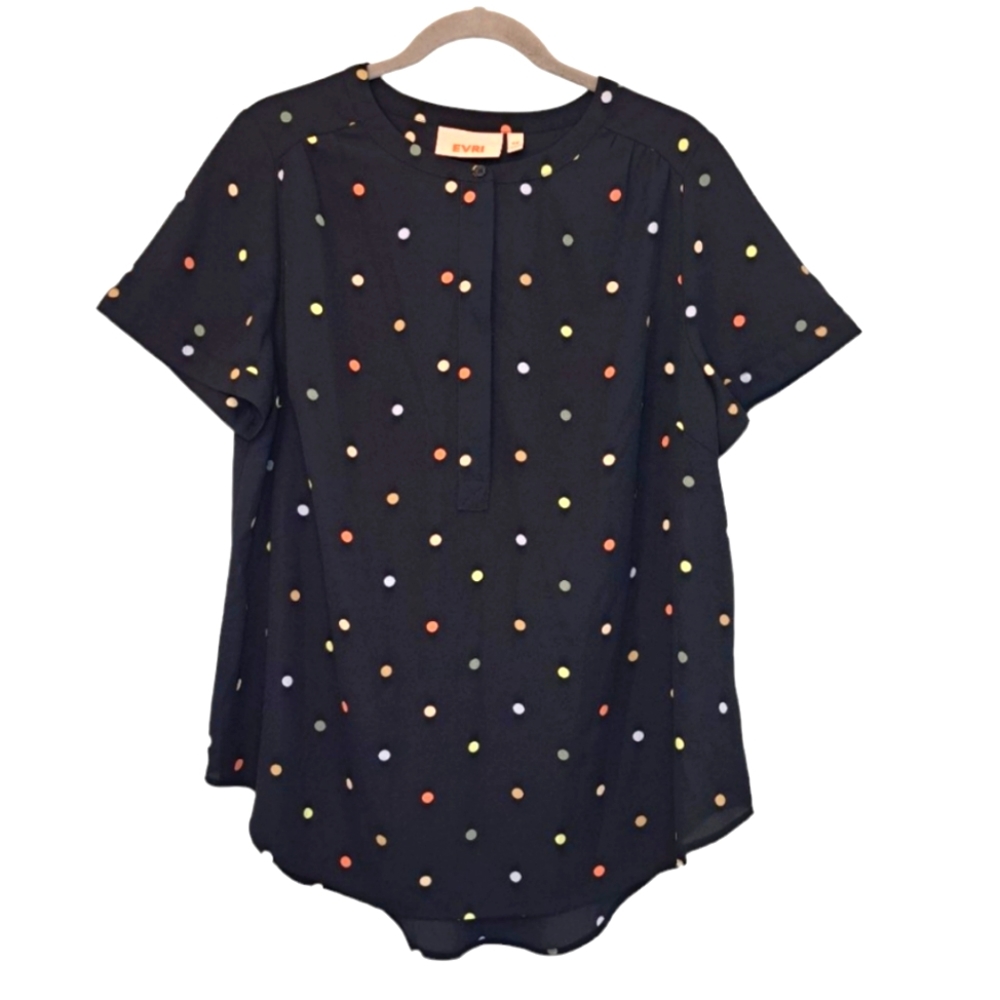 Evri Sheer Polka Dot Short Sleeved Blouse Plus Size 0X